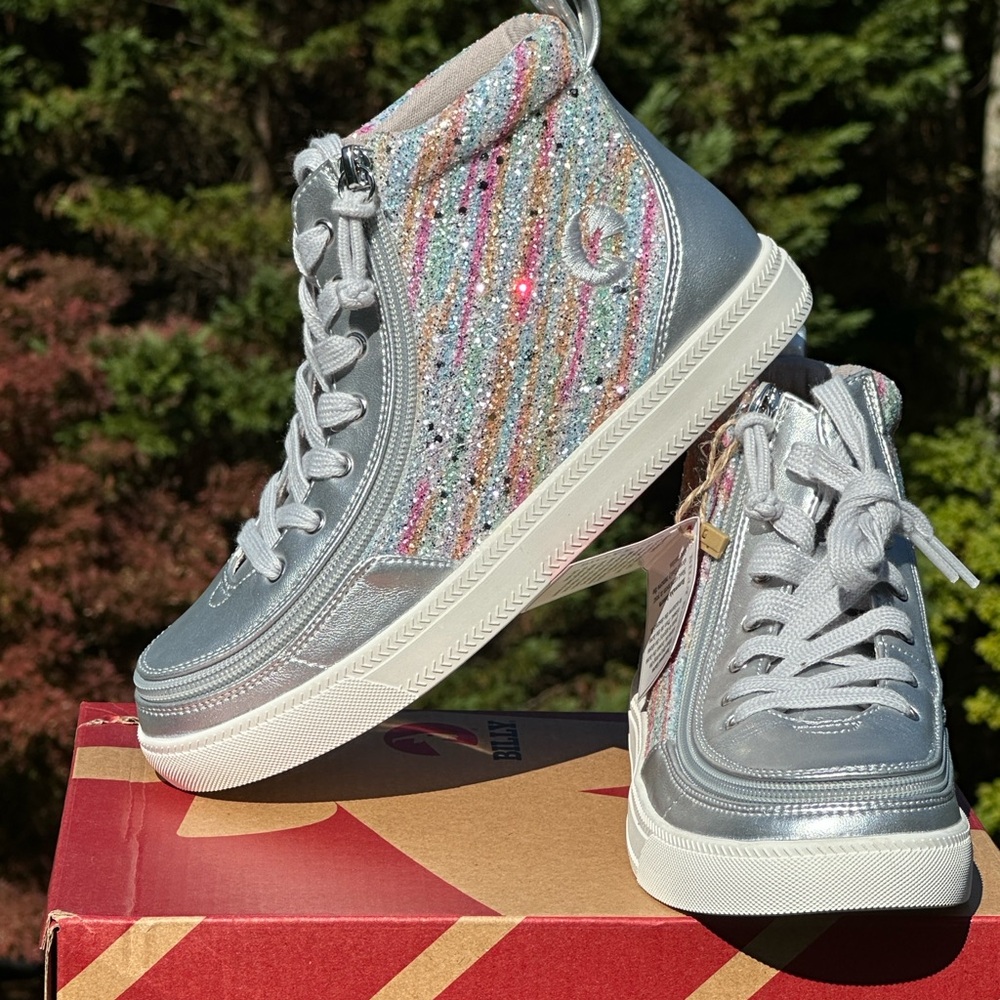 NEW Billy Youth Classic Lace Up Side Zipper Casual Sneakers Sparkles Size 4